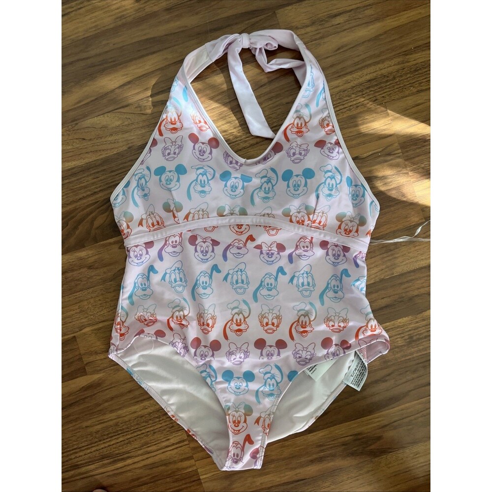 Disney Parks XL Mickey & Pals Women's Bathing Suit Pink Multi Halter NEW